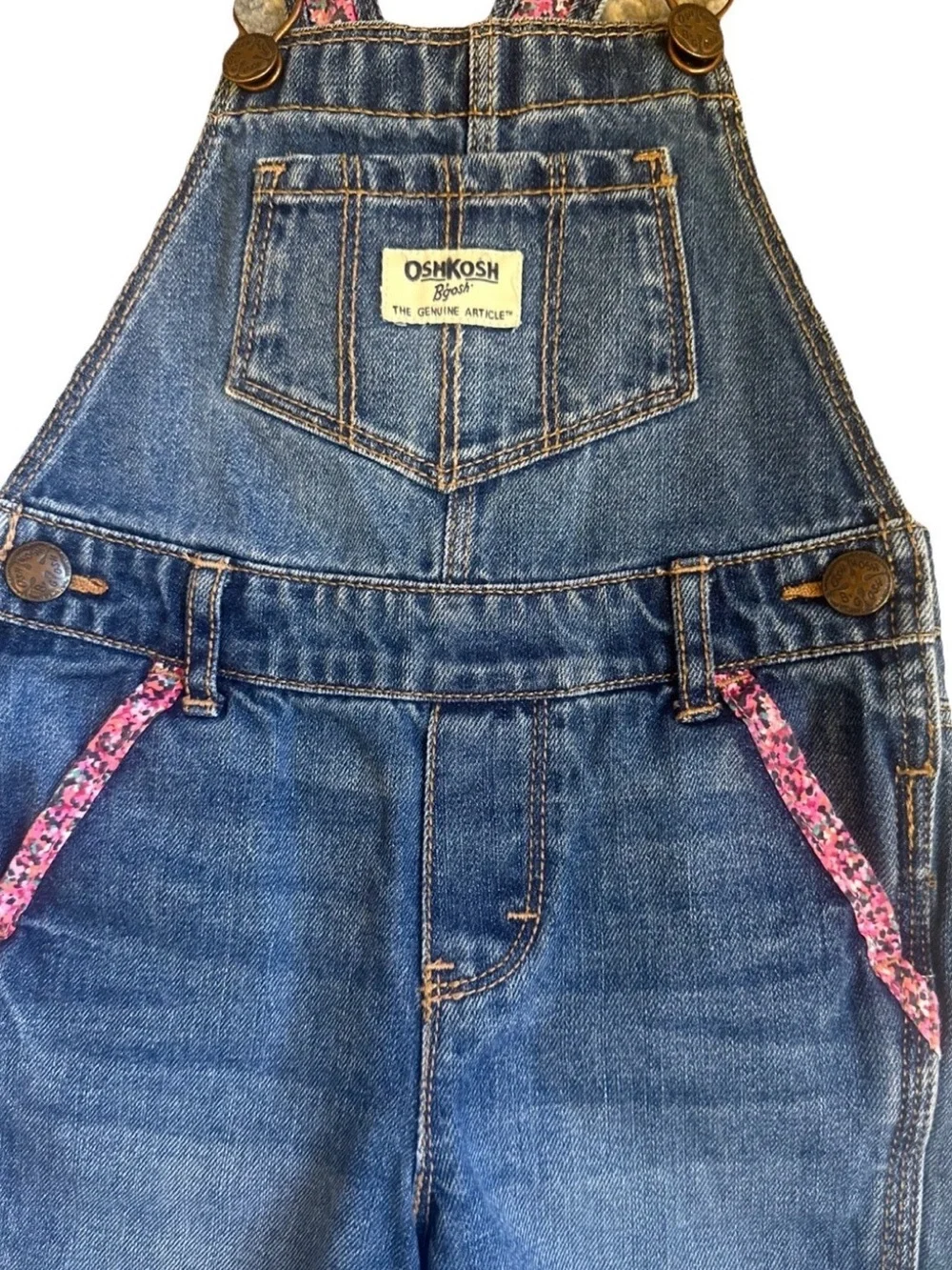 OshKosh B'gosh Blue Denim Overalls with Pink Floral Accents 2T